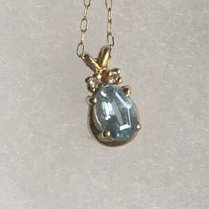 14kt Solid Gold Blue Spinel & Diamond 💎 Pendant Necklace! So pretty!🤩